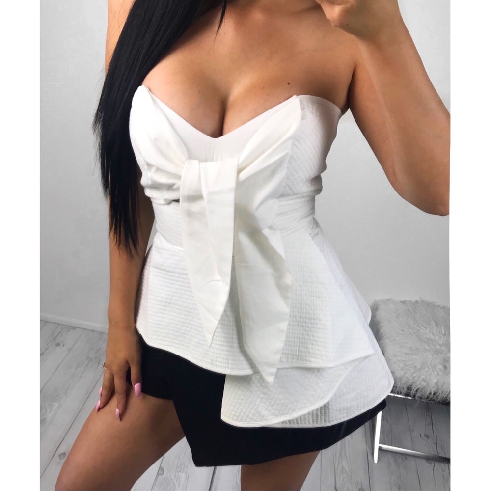 White organza bustier peplum top